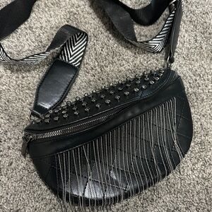Studded Black Crossbody Bag with Silver Accents